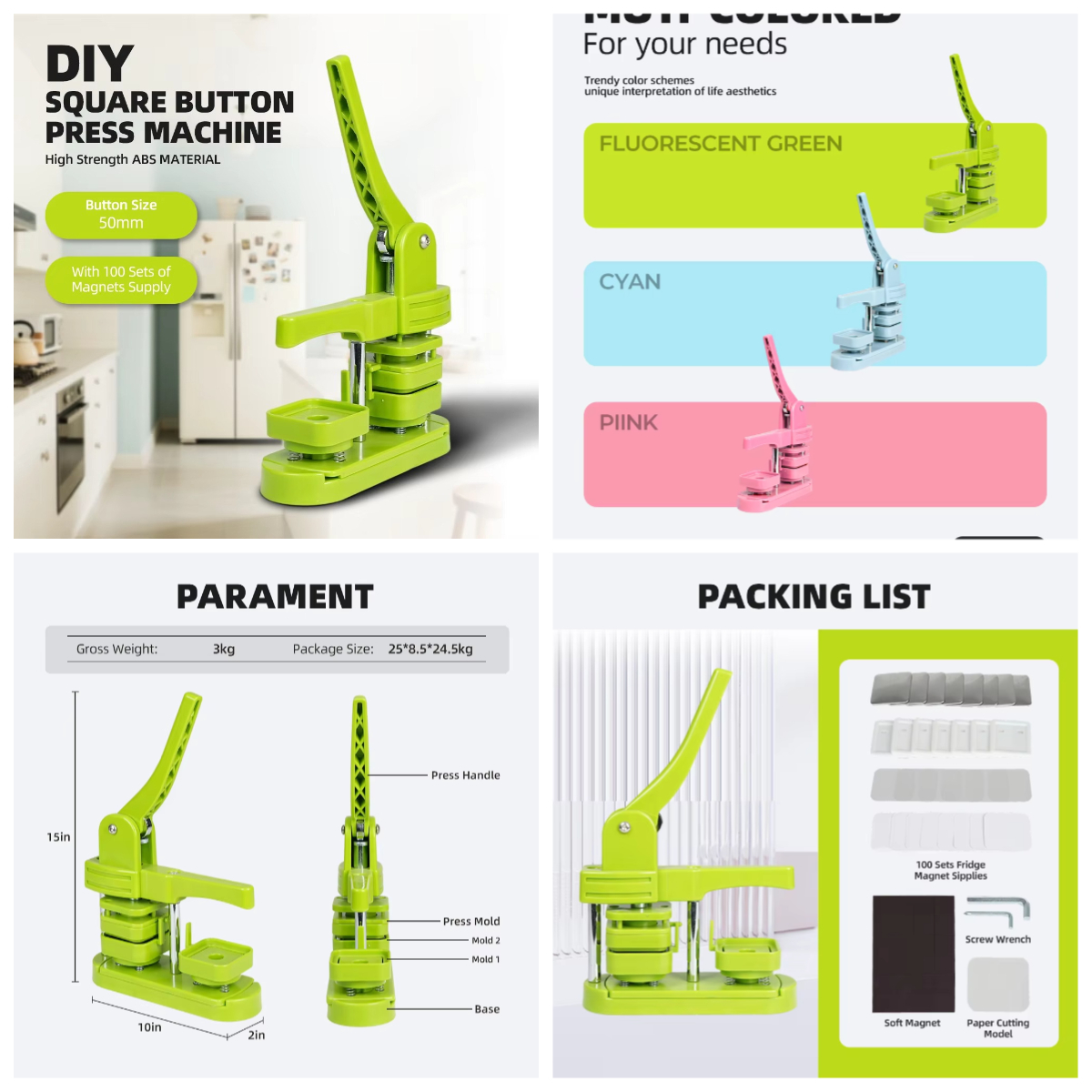 WJW Square 50mm Badge Maker Fr - Pin Button Badge recensione e prezzo
